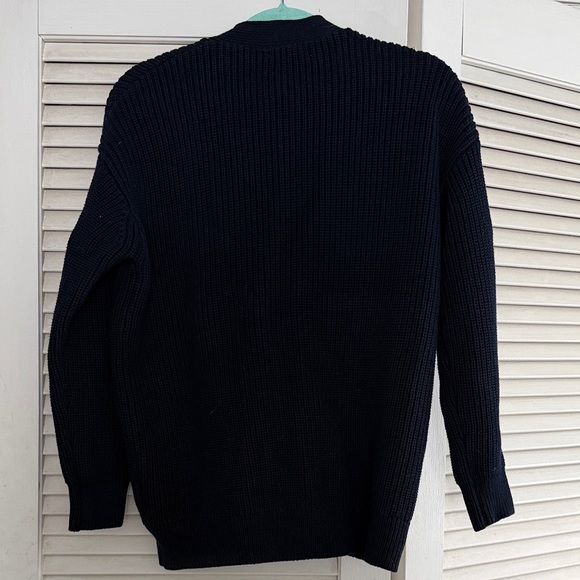 Quince Navy Ribbed Button-Front Cotton Cardigan Small - Picture 3 of 4
